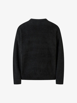 Flauschiger schwarzer Pullover mit Letter-Jacquard – Schwarz, Rückansicht | XoKool