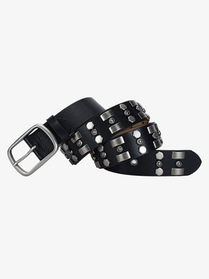Punk Nietengürtel in Schwarz Kunstleder – Design mit silbernen Nieten, Seitenansicht | XoKool