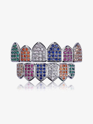 Vampire fang grillz – Silver Multicolor, set front view | XoKool