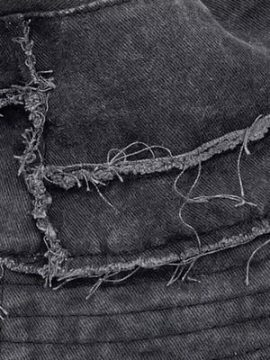 Distressed Denim Raw Edge Destroyed Bucket Hat - thumbnail 4