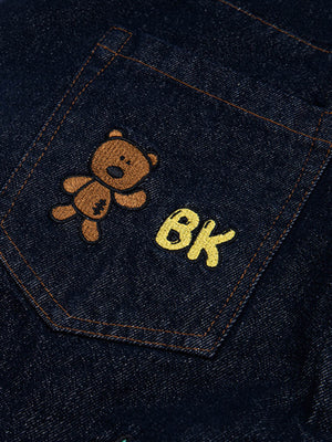 Embroidered Barrel Jeans with Cute Patches – back pocket bear + 'BK' embroidery | XoKool