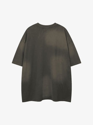 Washed Punk T-Shirt mit Nieten an den Schultern – Washed Olivgrau, Rückansicht | XoKool