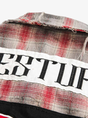 Distressed Patch Plaid Short-Sleeve Shirt - thumbnail 10