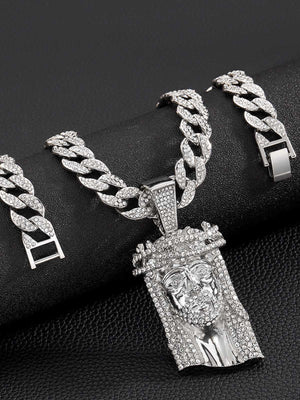 Iced Jesus Piece an Cuban-Link-Kette – Silber, Anhänger und Verschluss | XoKool