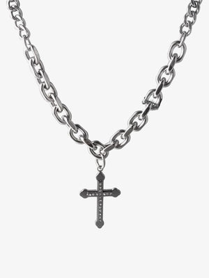 Gothic Cross Necklace on Chunky Chain – Silver, front view | XoKool