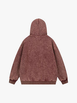 Acid wash flame hoodie – Washed Red, back view | XoKool