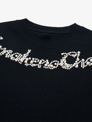 Camiseta con perlas – detalle de las letras de perlas | XoKool