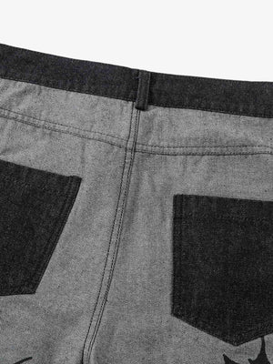 Grey Two Tone Tribal Print Baggy Jeans – back pockets close-up | XoKool