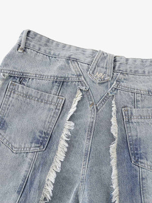 Light Wash Wide Leg Fringe Jeans – back waist close-up | XoKool