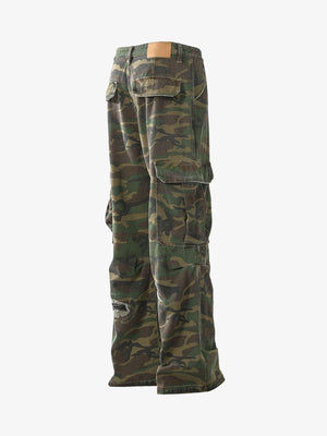 Camo cargo pants – back side view flat | XoKool
