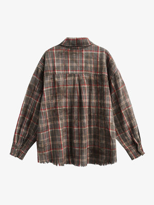 Vintage Plaid Tie-Dye Long Sleeve Shirt - thumbnail 4
