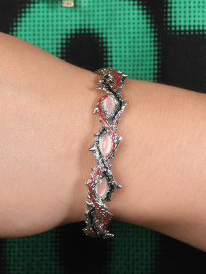 Thorn Cuff Bracelet with Pink Stones – on wrist | XoKool