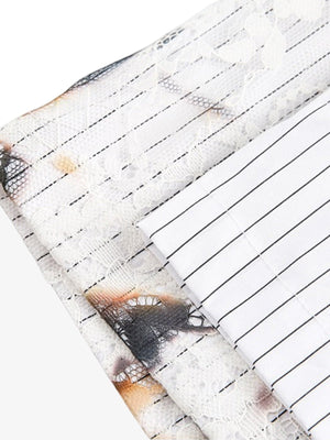 Camisa patchwork blanca de rayas con encaje teñido – detalle del panel de encaje en la manga | XoKool