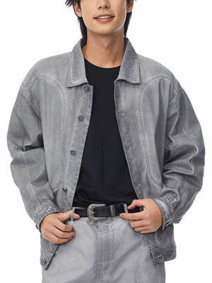 Retro Structured Dirty Wash Heavy Lapel Work Jacket - thumbnail 3