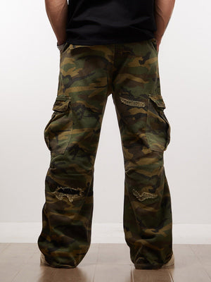 Camo cargo pants – on model, lower body front | XoKool
