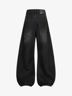 Ripped Balloon Barrel Jeans mit Umschlagsaum – Schwarz, Rückseite flach | XoKool