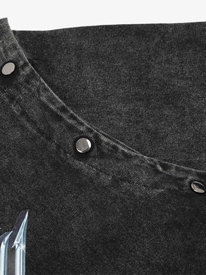 Washed Black Studded T-Shirt with Chrome Lettering – Studs close-up | XoKool