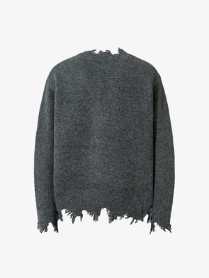 Distressed Pullover mit Quarter Zip und ausgefransten Kanten – Grau, Rückansicht | XoKool