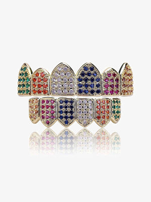Vampire fang grillz – Gold Multicolor, set front view | XoKool