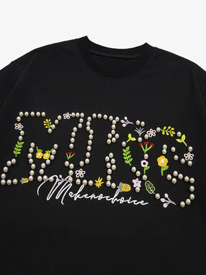 Oversized Embroidered Floral Letter T-Shirt - thumbnail 3