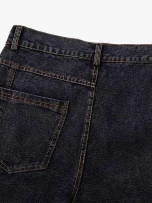 Washed Black Baggy Jeans with Curved Seams – back pocket close-up | XoKool