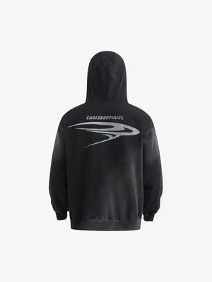 Washed Oversized Hoodie mit Halbmond-Print – Washed Schwarz, Rückansicht | XoKool