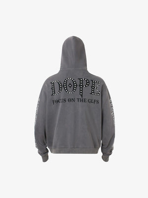 Washed Grey Hoodie mit Nieten-Buchstaben – Washed Grau, Rückansicht | XoKool