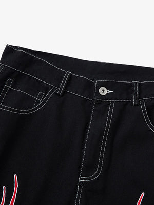 Black Baggy Jeans – Button waistband close-up | XoKool