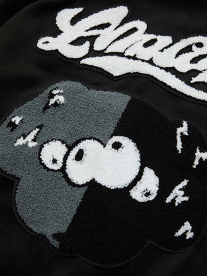 Black Varsity Jacket – back chenille patch close-up | XoKool