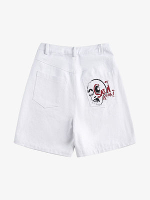 Weiße Jeansshorts mit Graffiti-Print – Rückseite flach | XoKool