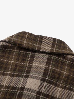 Ripped Patchwork Brown Flannel Shirt – collar back close-up | XoKool
