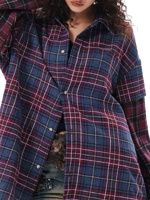 Retro Faux Two-Piece Plaid Shirt - thumbnail 4