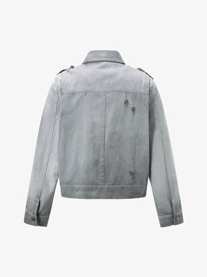 Distressed Irregular Zip Up Denim Jacket - thumbnail 4