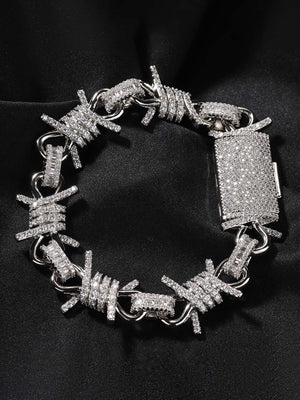 Iced Barbed Wire Bracelet in Silver-Tone – bracelet on black fabric | XoKool
