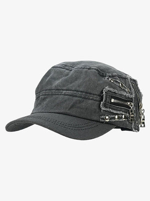 Washed Rivet Zipper Flat Top Cap - thumbnail 8