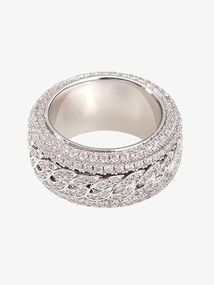 Iced Out Cuban Link Spinner Ring – Silver, flat view | XoKool
