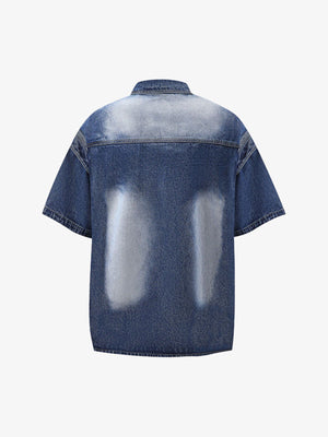 Distressed Washed Workwear Denim Shirt And Jorts Set - thumbnail 3