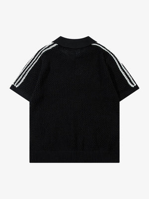 Knitted Short Sleeve Polo Sweater - thumbnail 8