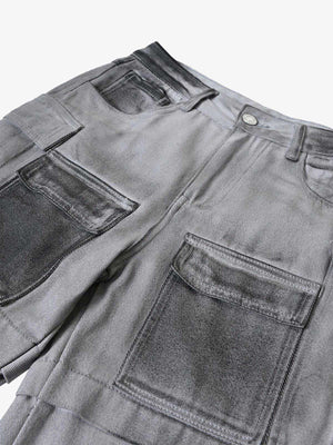 Graue Cargo Jeans im Spray-Dye-Look – vordere Tasche im Detail | XoKool