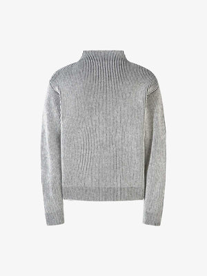 Graffiti Jacquard Mock Neck Knit Sweater – Light Grey, back view | XoKool