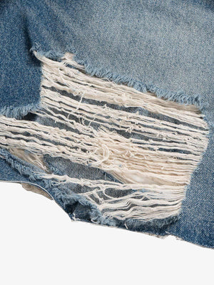 Jorts azules rotos con hebillas laterales – detalle de los rotos | XoKool