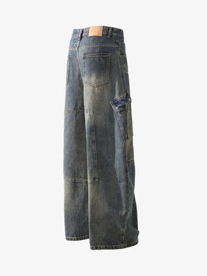 Barrel Cargo Jeans in dunkler Vintage-Waschung – 3/4-Rückansicht flach | XoKool