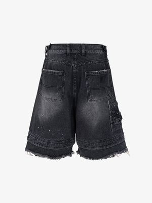 Shorts cargo desgastados – Negro lavado, vista trasera plana | XoKool