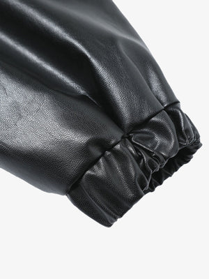 Patchwork Pu Leather Motorcycle Jacket - thumbnail 4