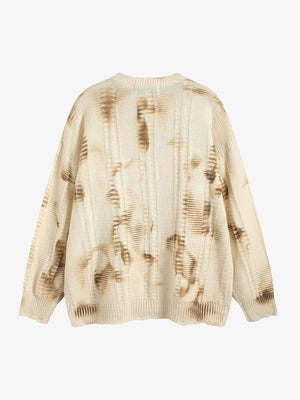 Suéter de punto trenzado desgastado con efecto tie dye – Beige, vista trasera | XoKool