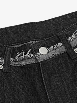 Jorts negros con dobladillo vuelto y bandas de borde sin rematar – detalle del borde sin rematar de la cintura | XoKool