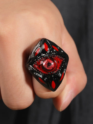 Gothic Red Eye Statement Ring in Gunmetal – Worn on finger | XoKool