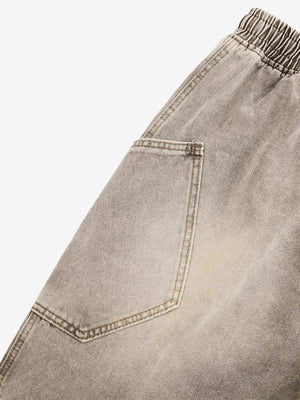 Washed Grey Jeansshorts mit Kordelzug – aufgesetzte Seitentasche Detail | XoKool