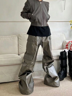 RO Style Matte Coated Leather Baggy Trousers - thumbnail 4