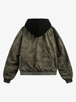 Tie-Dye Cropped Bomber Jacket with Hood – Olive, back view | XoKool